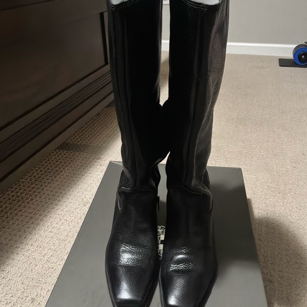 Vince Camuto Black Leather Knee-High Boots 12W Extra Wide Calf